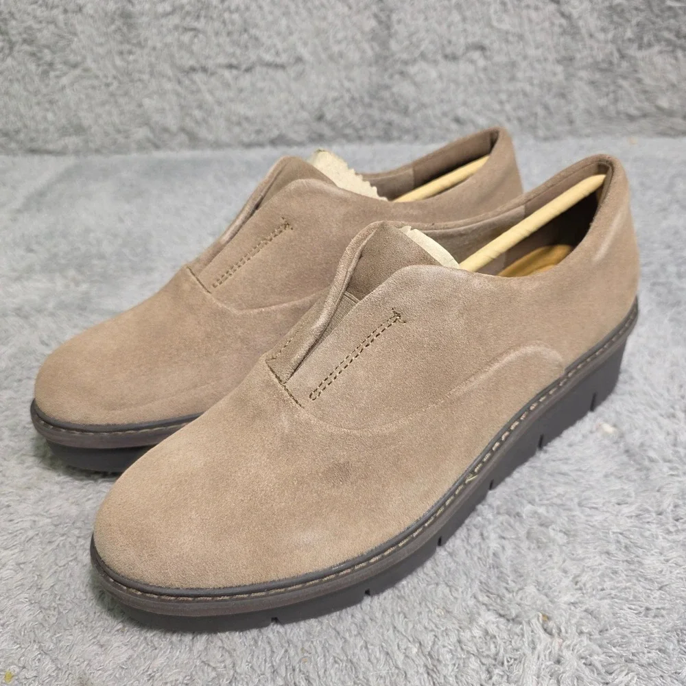 Clarks Airabell Sky Pebble Suede Slip On Wedge Loafers Womens 9.5 M‎ New